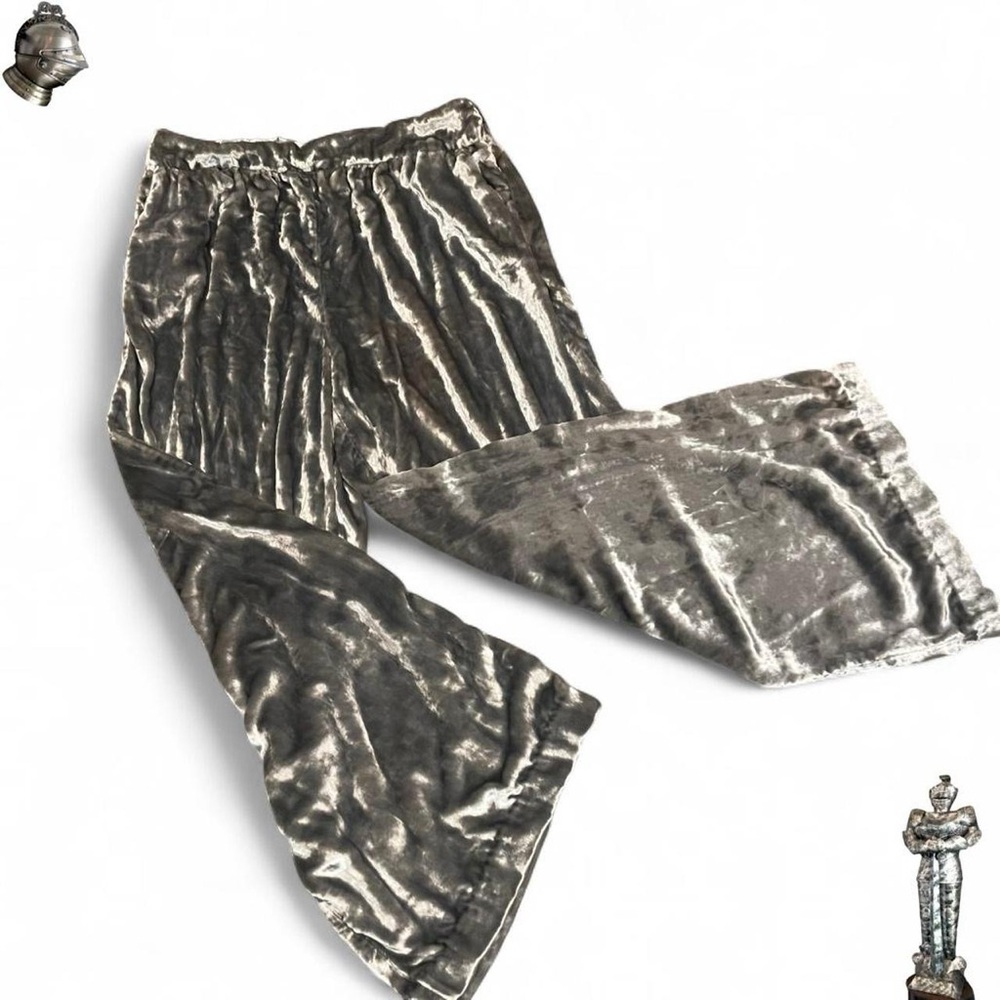 Maeve Anthropologie crushed velvet silver grey wide leg pants